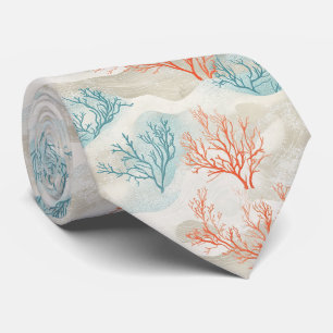 Boho Luxe Watercolor Coastal Coral Pattern (6) Neck Tie