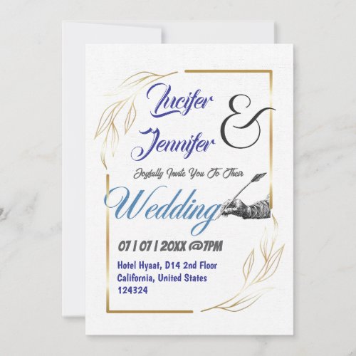 Boho Luxury Gold & Navy Blue Custom Photo Wedding Invitation