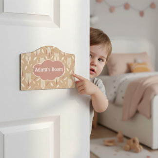 Boho Macrame Feather Kids Room Name Sign