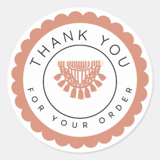 Boho Macrame Thank You Label, Handmade Business Classic Round Sticker
