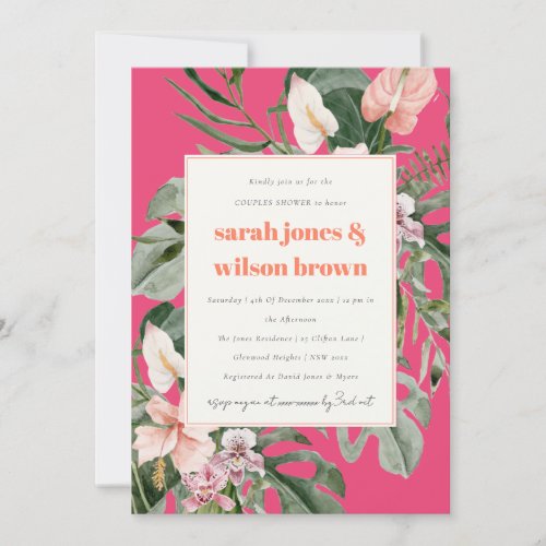 Boho Magenta Blush Tropical Floral Couples Shower Invitation