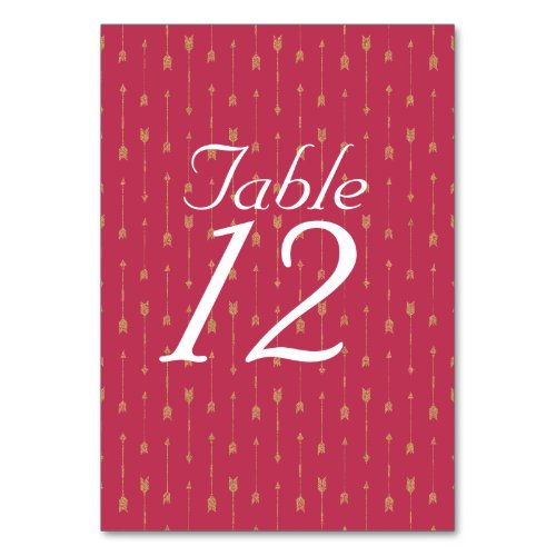 Boho Magenta  Gold Arrows Pattern Table Number