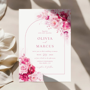 Boho Magenta Hot Pink Arch Floral Elegant Wedding Invitation