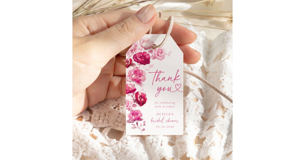 Boho Magenta Hot Pink Floral Bridal Shower Favor Gift Tags | Zazzle