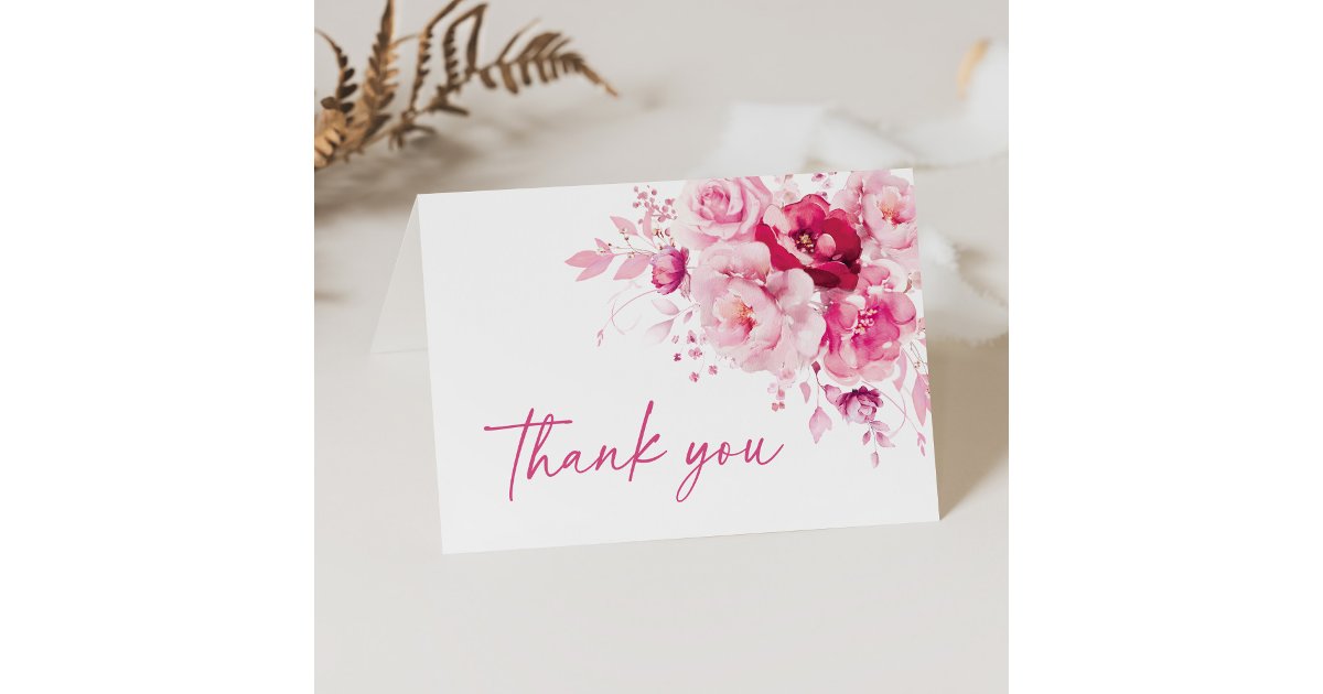 Boho Magenta Hot Pink Floral Bridal Shower Thank You Card | Zazzle
