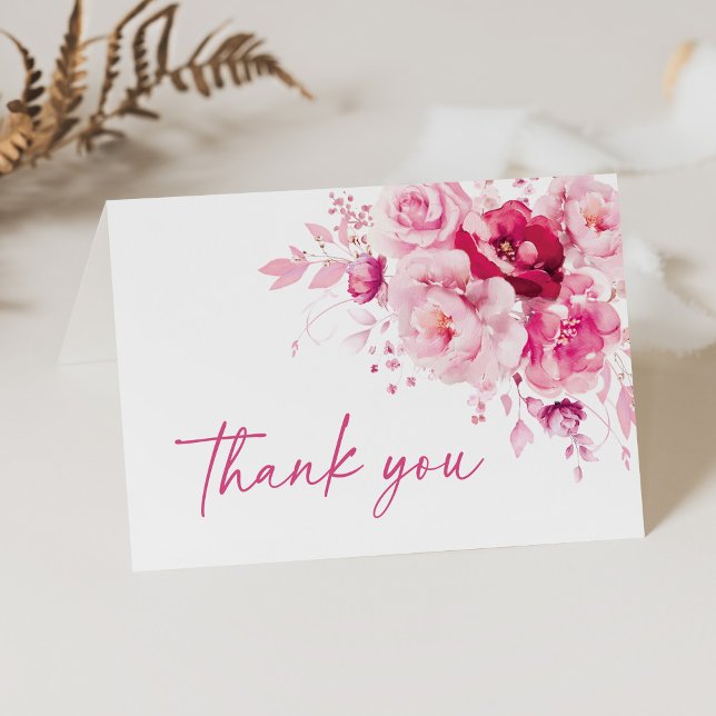 Boho Magenta Hot Pink Floral Bridal Shower Thank You Card (Creator Uploaded)