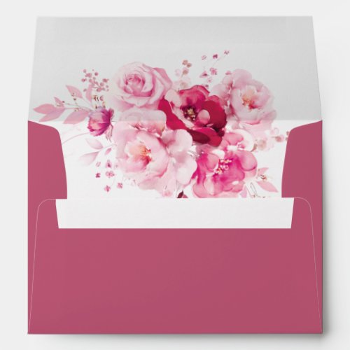 Boho Magenta Hot Pink Floral Elegant Wedding Envelope