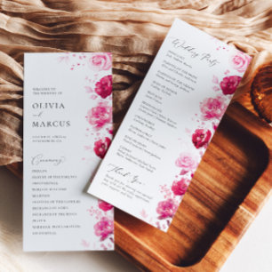 Boho Magenta Hot Pink Floral Elegant Wedding Program