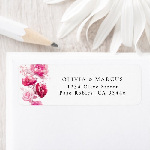 Boho Magenta Hot Pink Floral Return Address Label