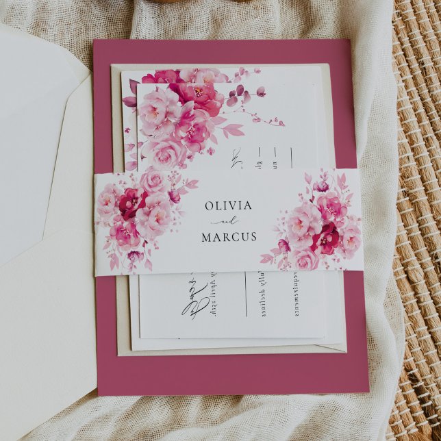 Boho Magenta Hot Pink Floral Wedding Invitation Belly Band (Creator Uploaded)