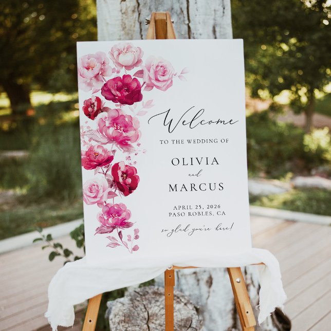 Boho Magenta Hot Pink Floral Wedding Welcome Sign (Creator Uploaded)