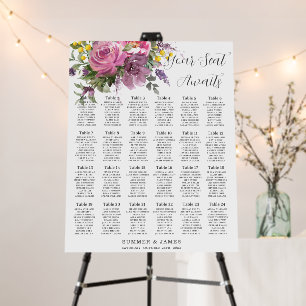 Boho Magenta Pink Purple Floral Wedding Seating Foam Board