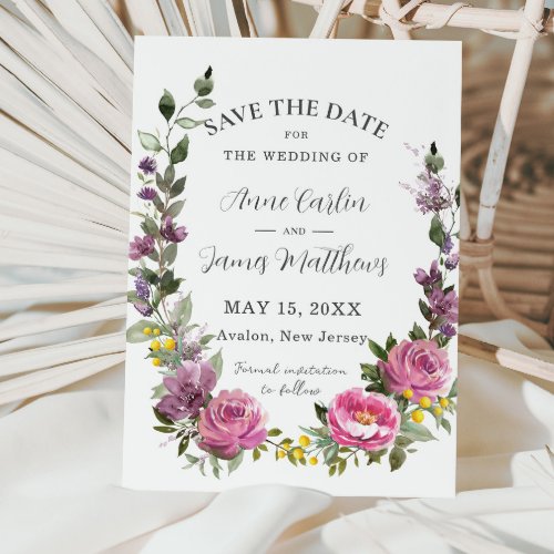 Boho Magenta Pink Purple Yellow Floral Wedding Save The Date
