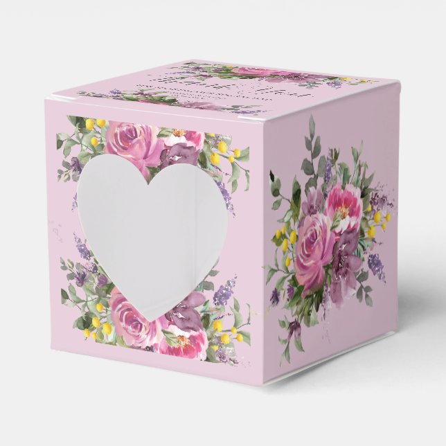 Boho Magenta Purple Pink Mauve Floral Wedding Favor Boxes (Front Side)