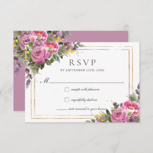 Boho Magenta Purple Pink Mauve Floral Wedding  RSVP Card