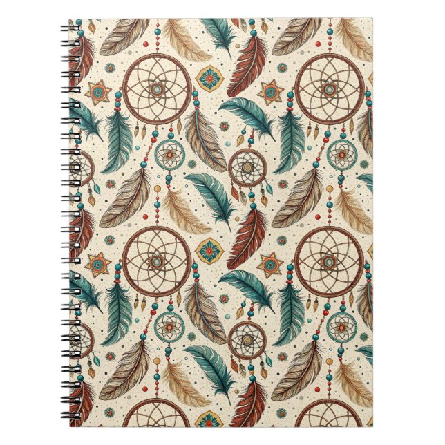 Boho Magic Dreamcatcher Colorful Feather Pattern Notebook (Front)