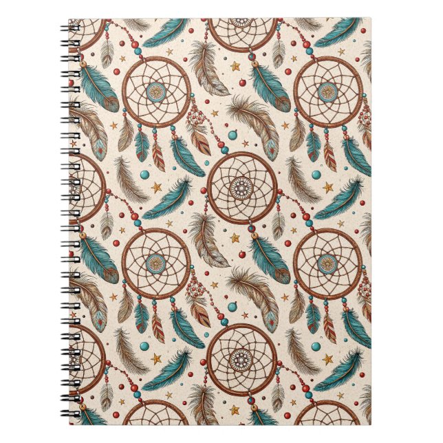 Boho Magic Dreamcatcher Feathers Colorful Pattern Notebook (Front)