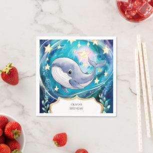 Boho Magical Blue Whale Birthday Napkins