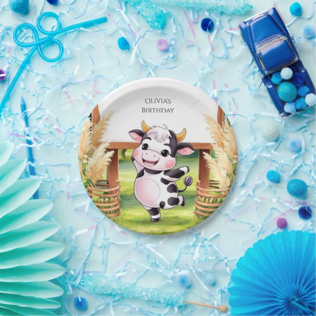 Boho Magical Cow Birthday Paper Plates (Party)