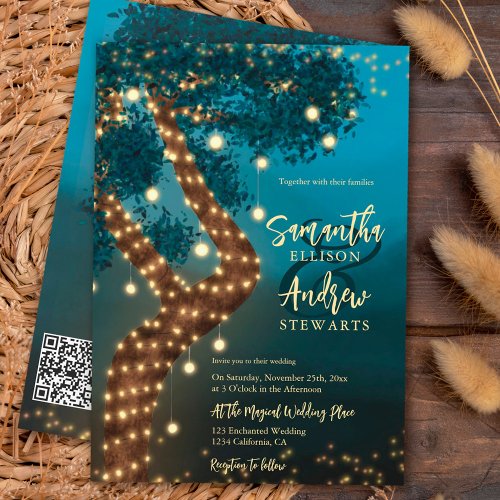 Boho magical enchanted forest woodland wedding invitation