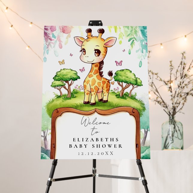 Boho Magical Giraffe Baby Shower Welcome Sign (In Situ (Stand))