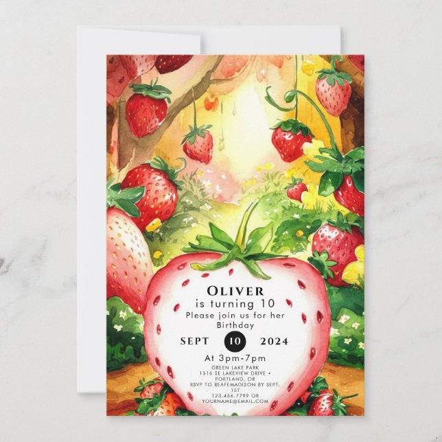 Boho Magical Sweet Strawberry Birthday Invitation (Front)