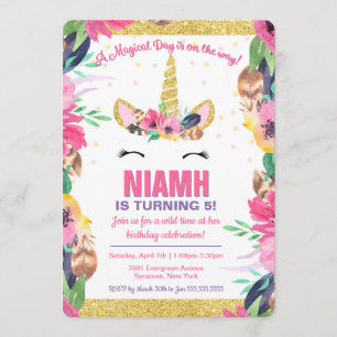 Boho Magical Unicorn Birthday Party Invitation