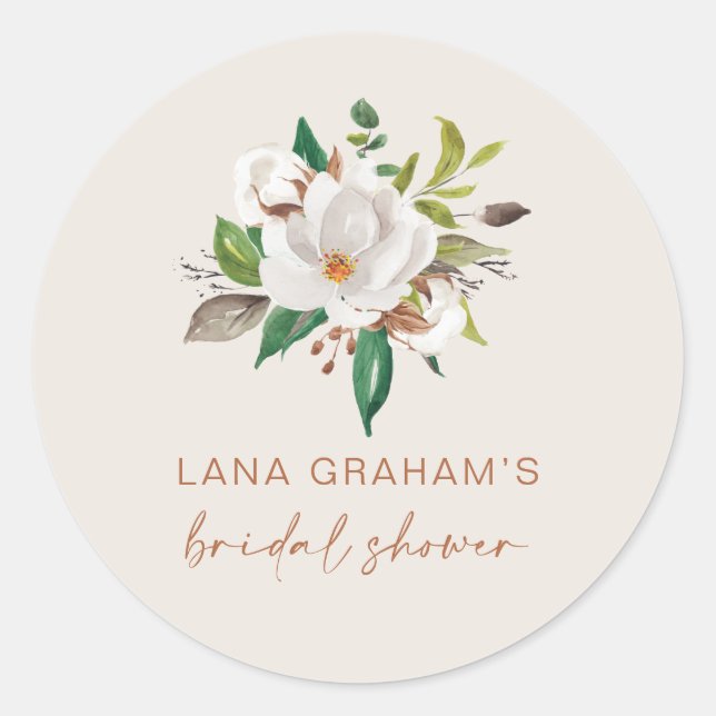 Boho Magnolia Favor Labels Bridal Shower Seal L201 (Front)