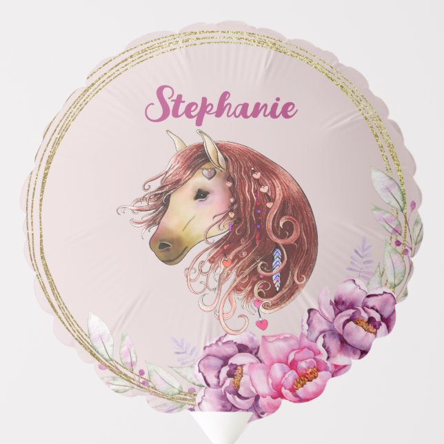 Boho Majestic Horse Shades of Pink and Purple  Balloon (Front)