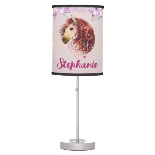 Boho Majestic Horse Shades of Pink and Purple  Table Lamp