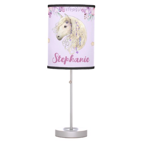 Boho Majestic Horse Shades of Pink and Purple Table Lamp