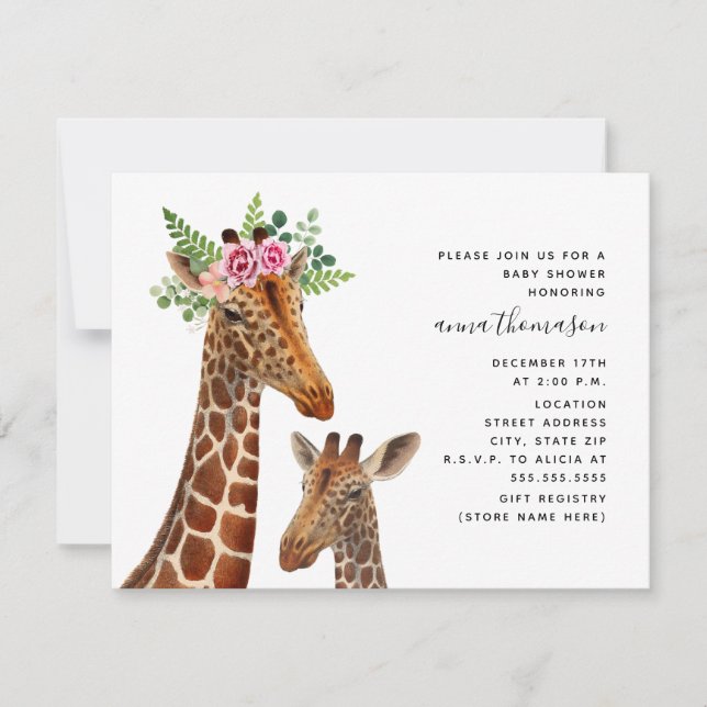 Boho Mama + Baby Giraffe Baby Shower Invitation (Front)