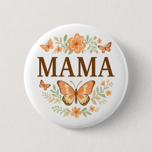 Boho Mama Butterfly Floral Wreath Mother's Day Button