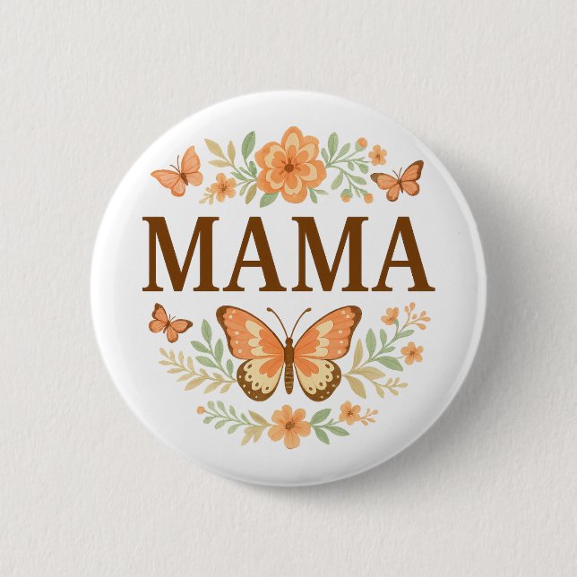 Boho Mama Butterfly Floral Wreath Mother's Day Button (Front)