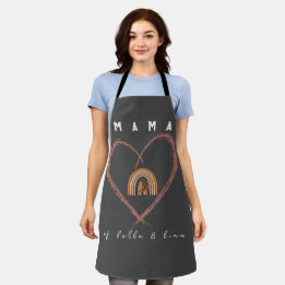 Boho Mama Text w/ Moon Feathers and Kid Names Apron