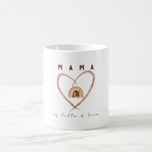Boho Mama Text w/ Moon Feathers and Kid Names Coffee Mug
