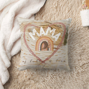 Boho Mama Text w/ Moon Feathers and Kid Names Throw Pillow