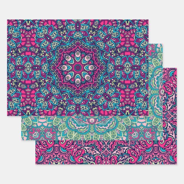 Boho Mandala Abstract Design Wrapping Paper Sheets (Set)