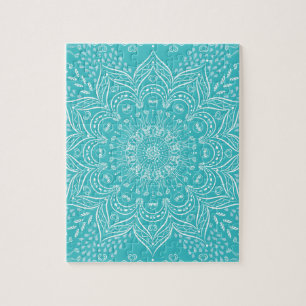 Boho Mandala Art Vibrant Teal Blue Picture Jigsaw Puzzle