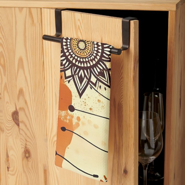 Boho Mandala Autumn Warm Rustic Floral  Kitchen Towel (Thirds Fold)