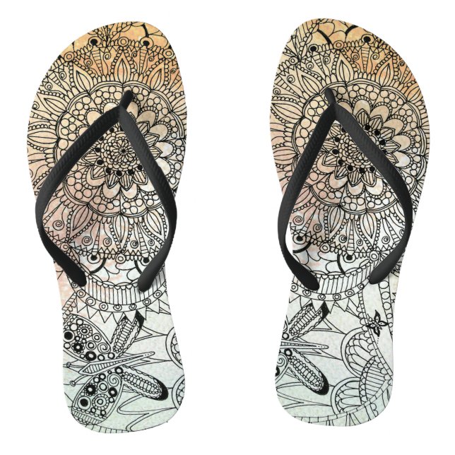 Boho Mandala Bohemian Art Flip Flops (Footbed)