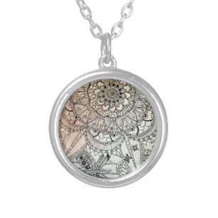 Boho Mandala Bohemian Art Silver Plated Necklace
