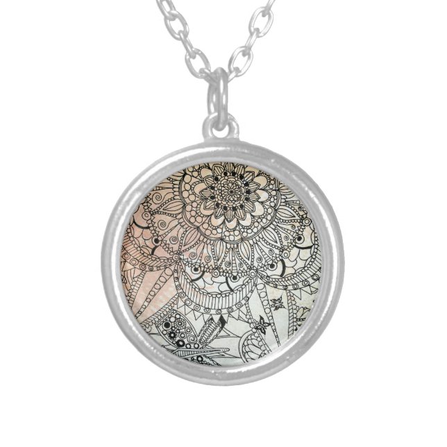 Boho Mandala Bohemian Art Silver Plated Necklace (Front)
