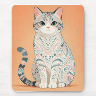 Boho Mandala Cat Pastel Ornamental Paisley Kitty Mouse Pad