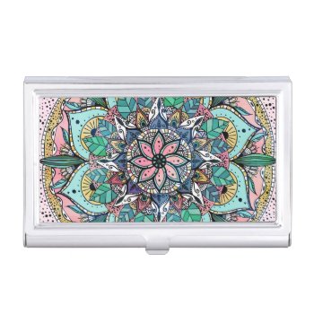 Boho Mandala Colorful Watercolor Floral Business Card Case by InovArtS at Zazzle