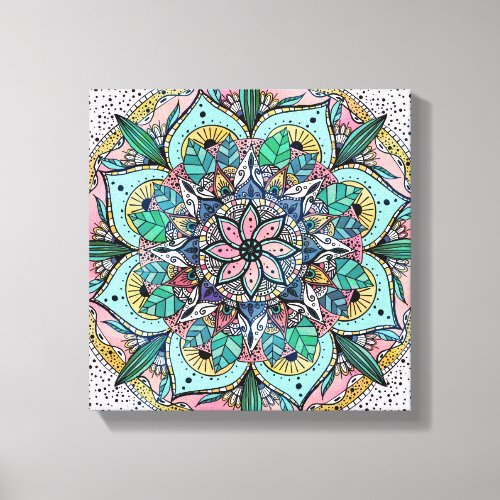 Boho Mandala Colorful Watercolor Floral Canvas Print