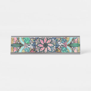 Boho Mandala Colorful Watercolor Floral Desk Name Plate