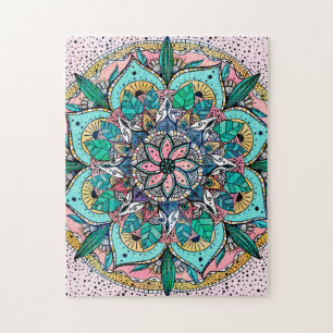 Boho Mandala Colorful Watercolor Floral Jigsaw Puzzle