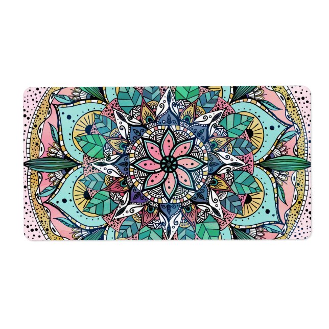 Boho Mandala Colorful Watercolor Floral Label (Front)