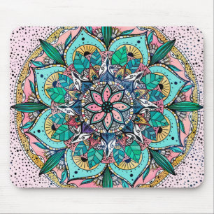 Boho Mandala Colorful Watercolor Floral Mouse Pad